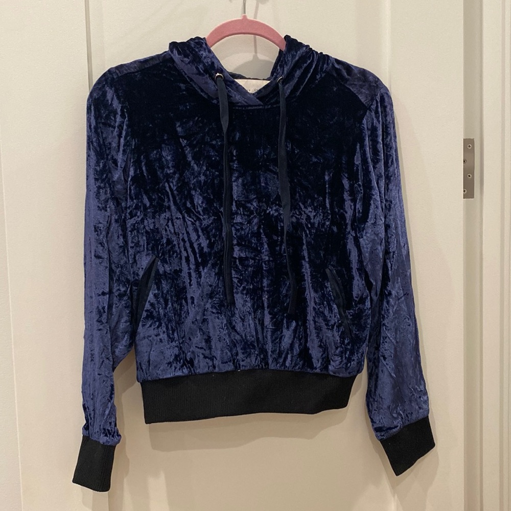 Fleur du Mal crushed blue velvet cropped hoodie